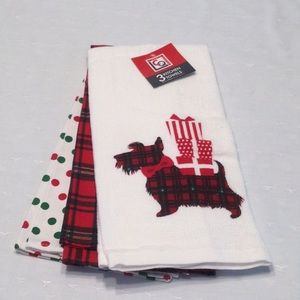 3 Kitchen Towels Scotty Dog, Plaid & Polka Dots